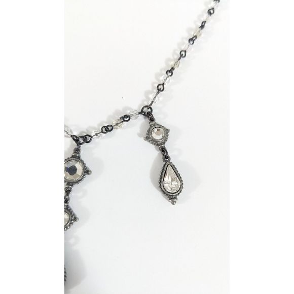 Ben Amun Crystal Dangle Necklace Silver Toned White Colorless Beads Rhinestones - Picture 4 of 12